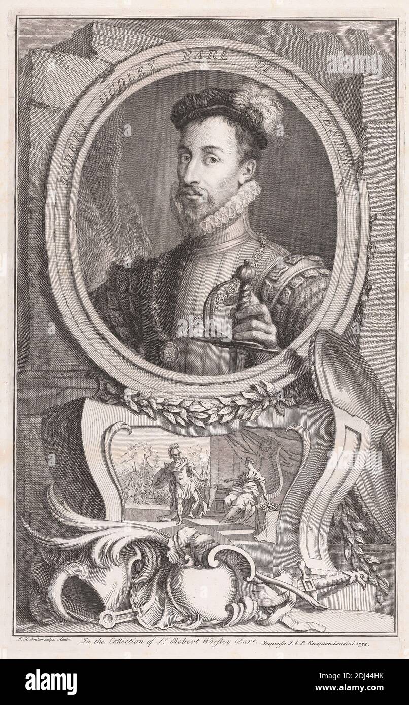 Robert Dudley, Earl of Leicester, Jacobus Houbraken, 1698–1780, Niederländisch, 1738, Gravur, Blatt: 15 x 9 5/8in. (38.1 x 24,4 cm Stockfoto