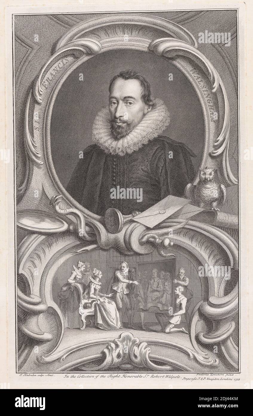Sir Francis Walsingham, Jacobus Houbraken, 1698–1780, Niederländisch, nach Frederico Zuccheri, 1540/43–1609, Italienisch, 1738, Gravur, Blatt: 15 x 9 5/8in. (38.1 x 24,4 cm Stockfoto