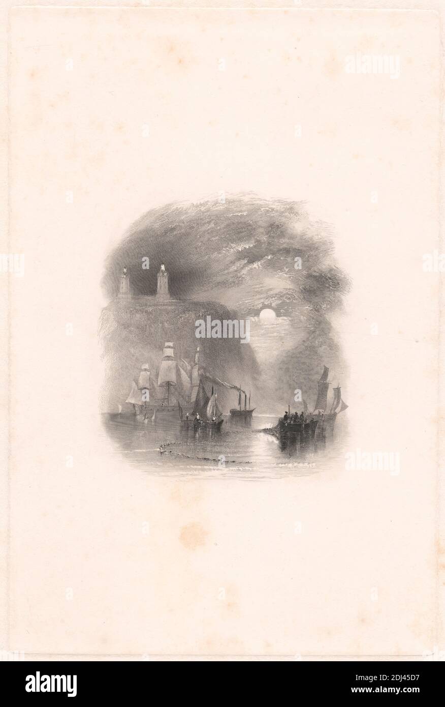 Light Towers of the Heve, John Cousen, 1804–1880, britisch, nach Joseph Mallord William Turner, 1775–1851, britisch, 1834, Strichgravur, Kupferstichproof Stockfoto