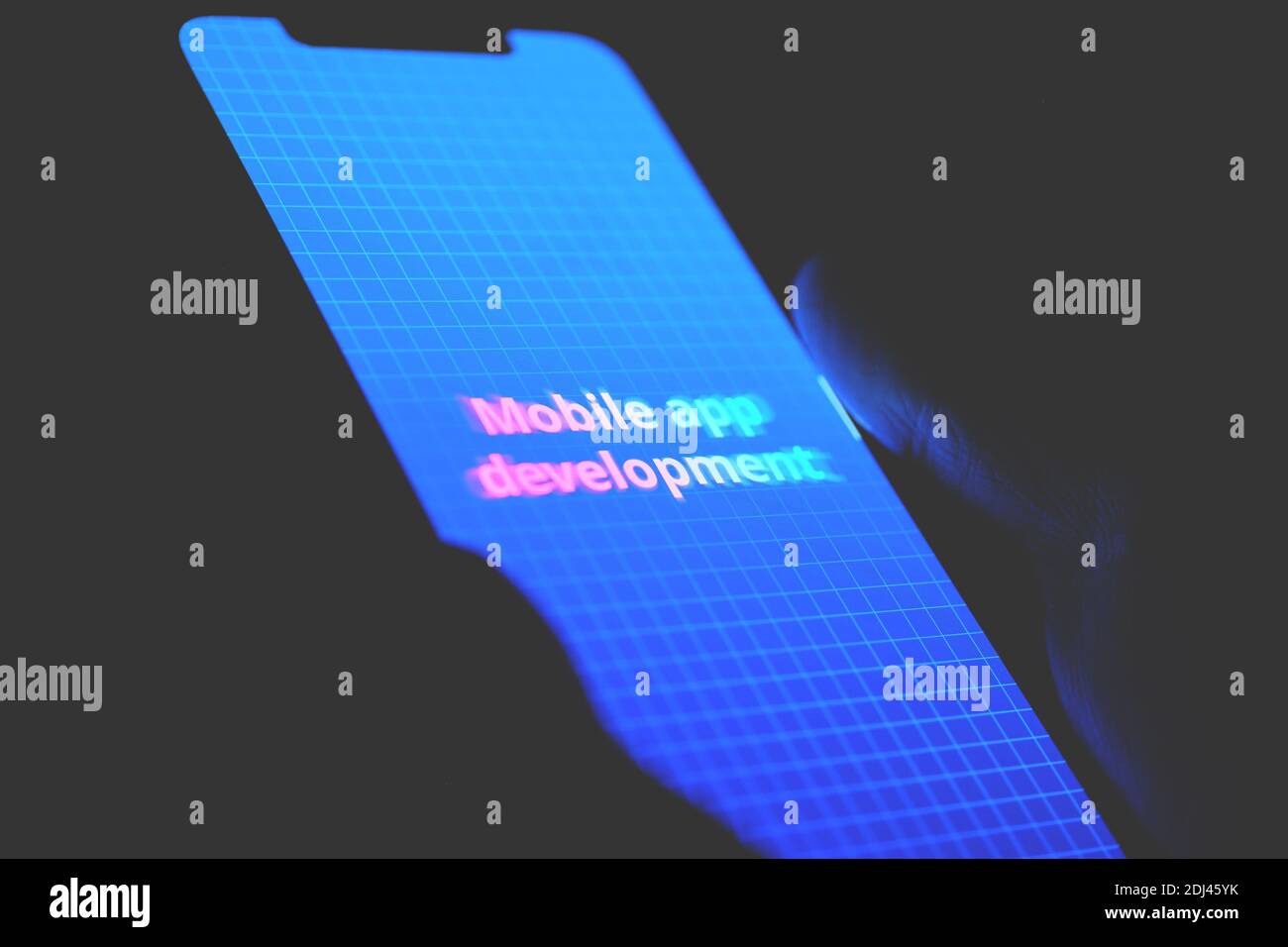 Konzept der Entwicklung und Erstellung von mobilen Anwendungen. Stockfoto