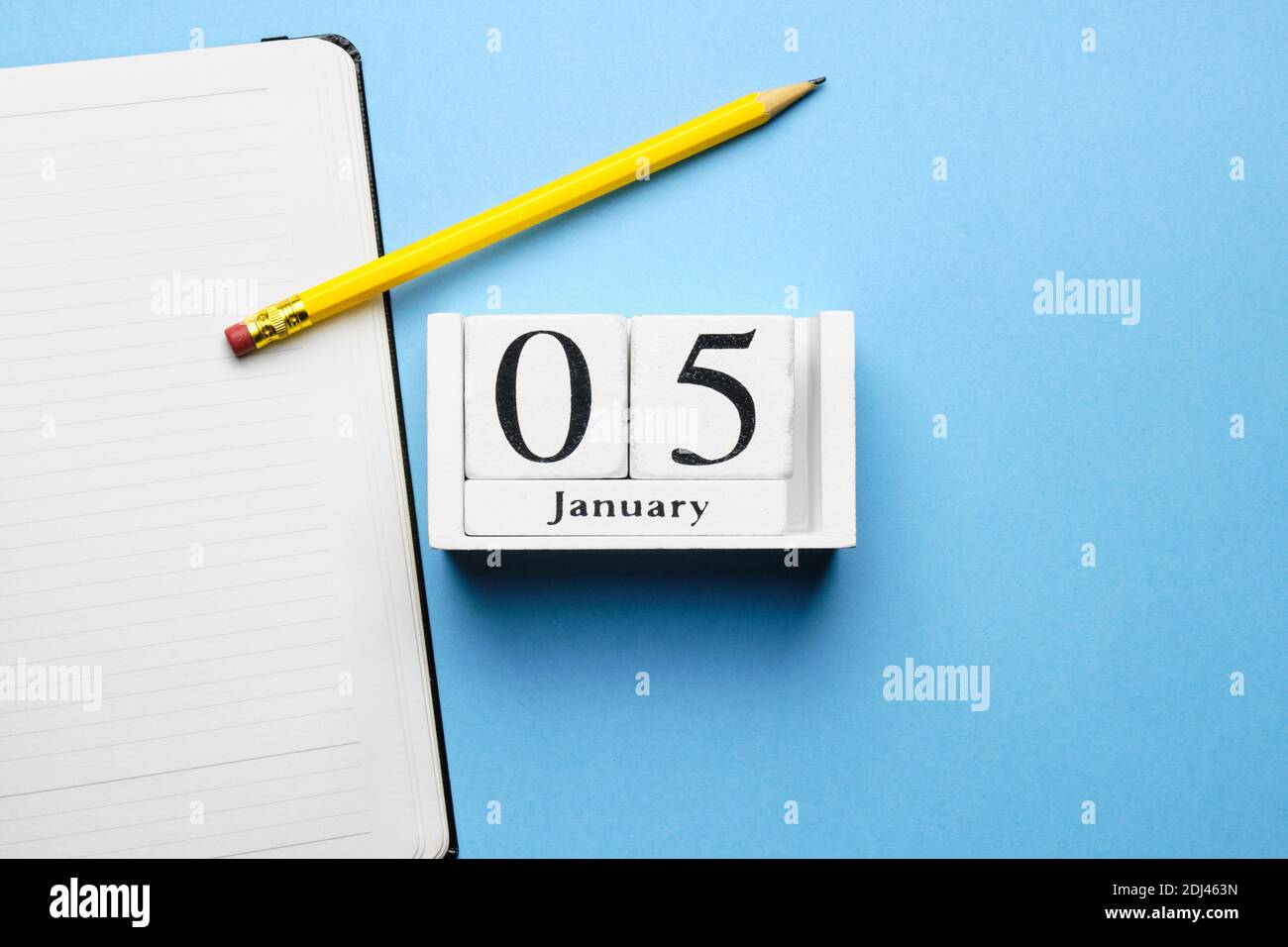 Fünfter Tag des Wintermonatskalenders januar. Stockfoto