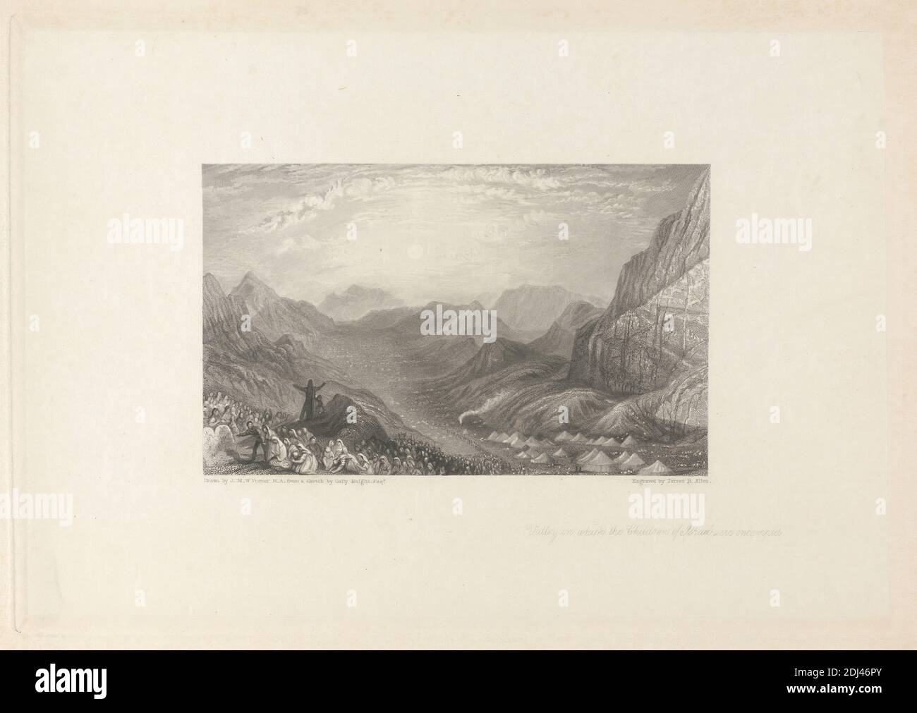 The Valley in which the Children of Israel, were encamped, Mount Sinai in the Distance, James Baylis Allen, 1803–1876, British, after Joseph Mallord William Turner, 1775–1851, British, 1834, Etching and Graving Stockfoto