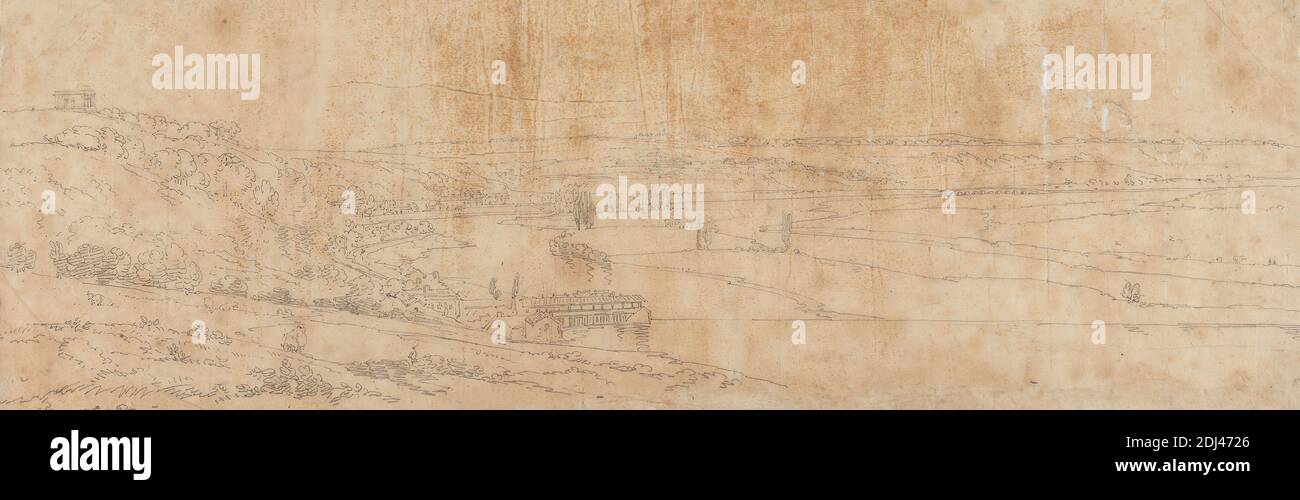 Blick auf den Palast und das Dorf Choisi, am Ufer der seine, Thomas Girtin, 1775–1802, Britisch, 1803, Graphitzeichnung auf Büttenpapier, Choisy-le-ROI, Europa, Frankreich, seine, Val-de-Marne, Île-de-France Stockfoto