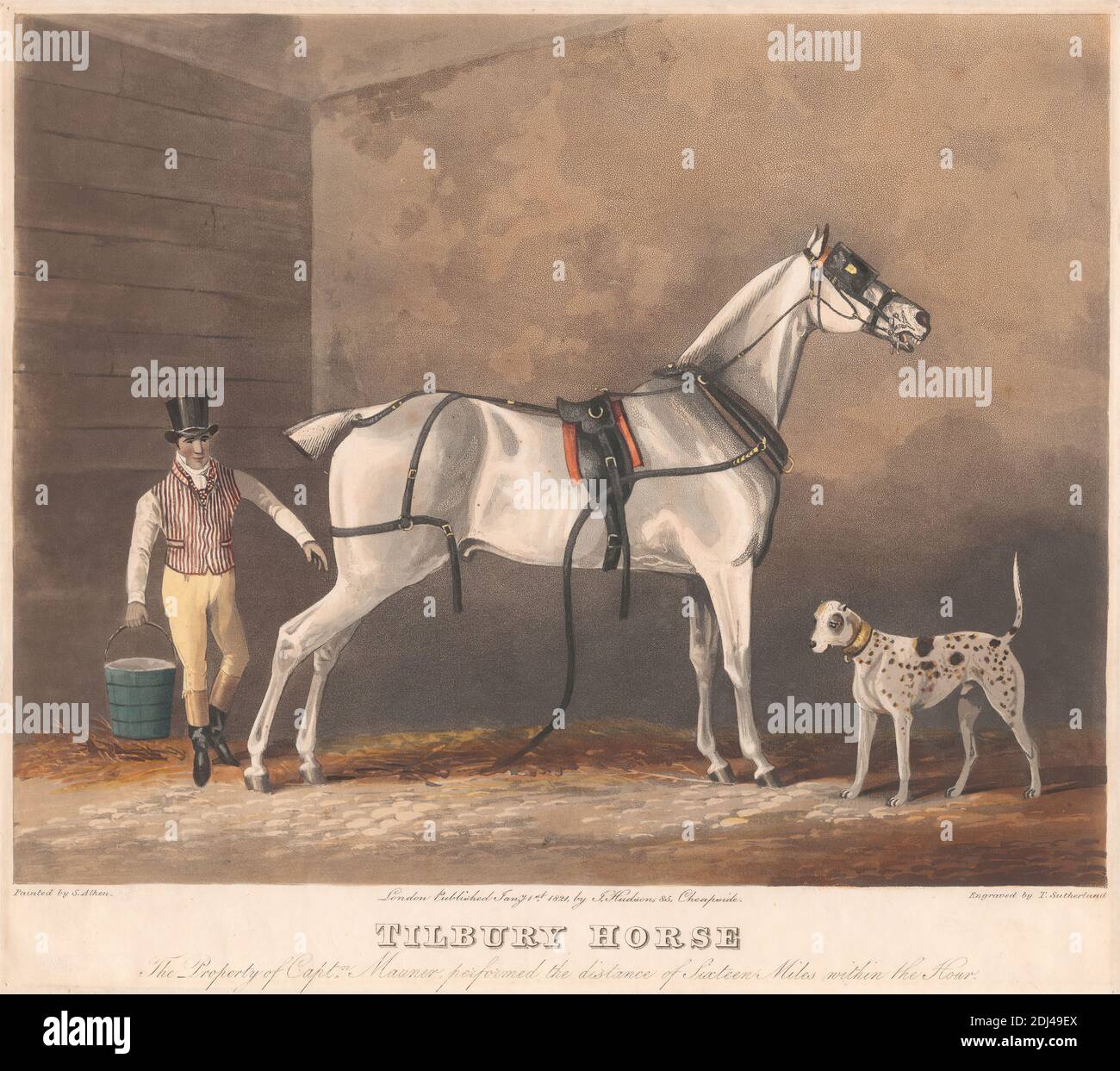Sechserset: 5. Tilbury Horse, Thomas Sutherland, ca. 1785–1838, britisch, nach Samuel Alken, 1756–1815, britisch, 1821, Aquatint, handfarbig, Blatt: 9 1/8 x 10 (23.2 x 26,4 cm Stockfoto