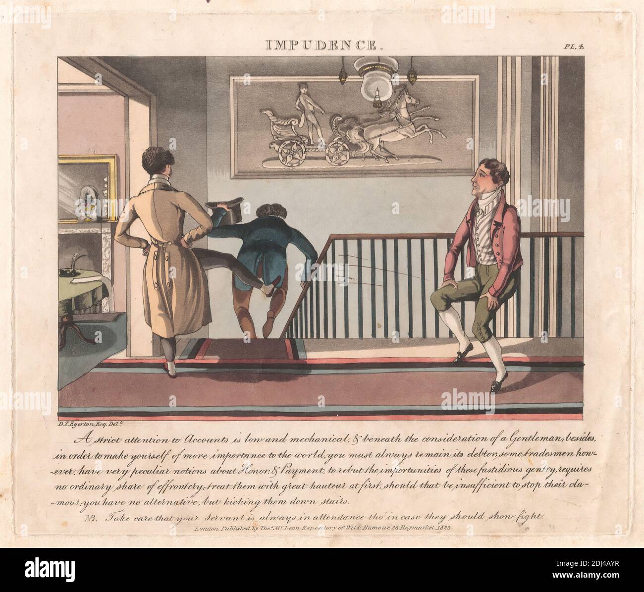 Zwölfenset mit Titelseite: The necessary Qualifications of a man of Fashion., Daniel Thomas Egerton, ca. 1800–1842, britisch, 1823, Aquatint, handfarbig, Blatt: 7 5/8 x 5 1/4 Zoll (19.4 x 13,3 cm Stockfoto