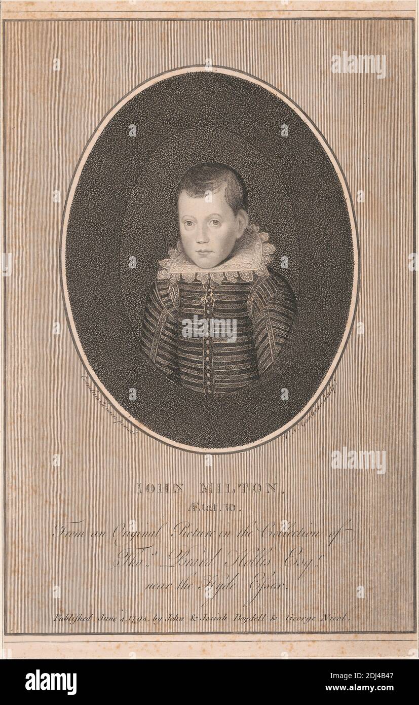 John Milton, William Nelson Gardiner, 1766–1814, irisch, nach Cornelius Johnson, 1593–1661, britisch, 1794, Stichstich, Blatt: 9 5/8 x 12 (24.4 x 30,8 cm Stockfoto