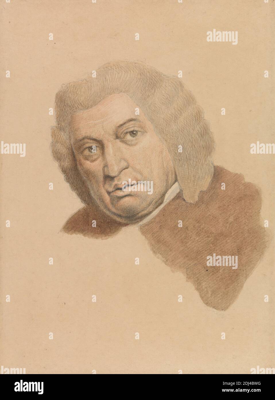Samuel Johnson, unbekannter Künstler, nach James Barry, 1741–1806, irisch, undatiert, Graphit, Aquarell und Buntstifte auf mittlerem, leicht strukturiertem, cremefarbenem Wove-Papier, Blatt: 5 3/16 × 3 13/16 Zoll (13.2 × 9.7 cm), Contemporary Drawn Border: 5 7/8 × 4 1/2 Zoll (14.9 × 11.4 cm), und Halterung: 17 3/8 × 11 15/16 Zoll (44.1 × 30.3 cm), Mann, Porträt Stockfoto