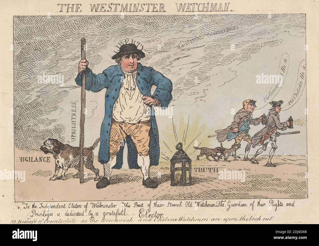 The Westminster Watchman, Thomas Rowlandson, 1756–1827, British, 1784, Etching Stockfoto