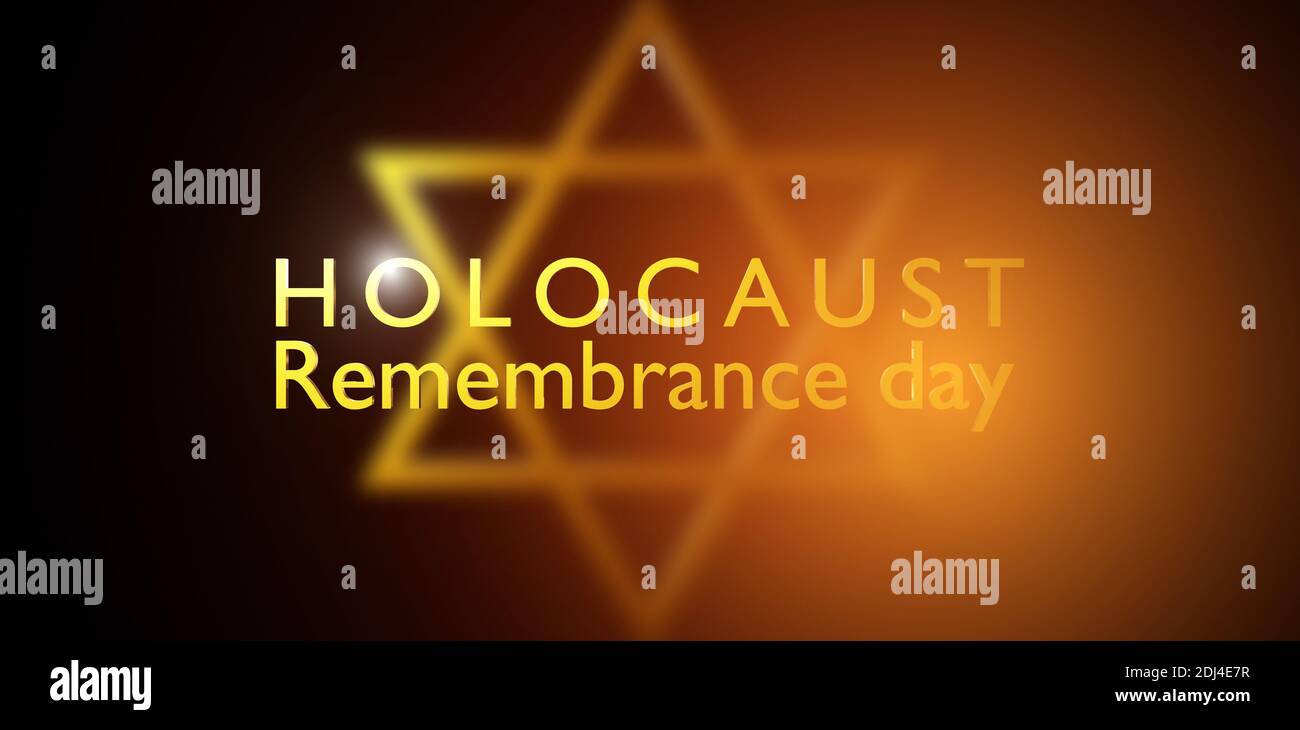 Internationaler Holocaust-Gedenktag, Davidstern auf dunklem Hintergrund Stockfoto