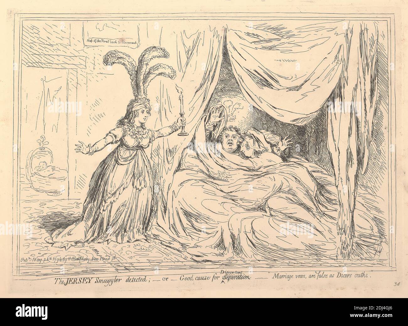 Der Jersey Smuggler entdeckt; - oder - gute Ursache für Seperation durch und durch Unzufriedenheit ersetzt, James Gillray, 1757–1815, British, 1796, Graving, Blatt: 25 3/8 x 19in. (64.5 x 48,3 cm Stockfoto