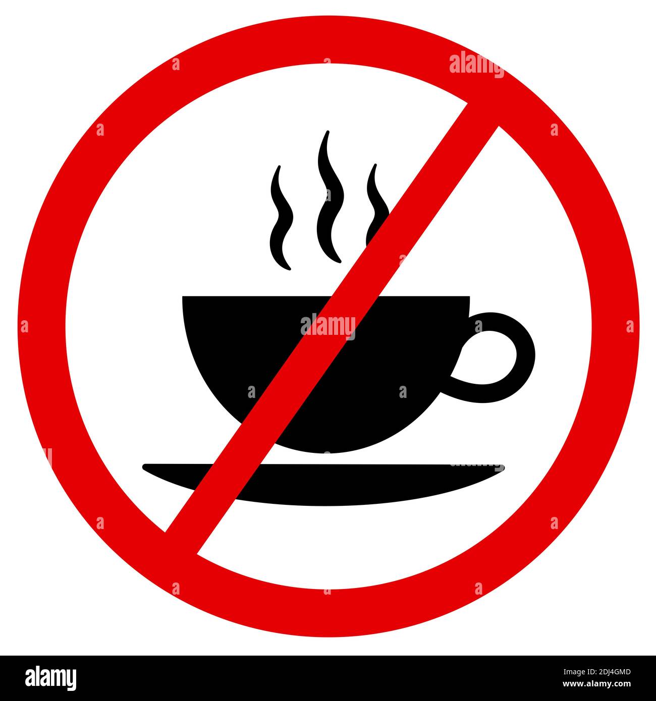 Tasse heißen Kaffees ist verboten, verboten, verboten und verboten. Substanz wird gestoppt zu verwenden, zu konsumieren und zu trinken. Vektorgrafik Stockfoto