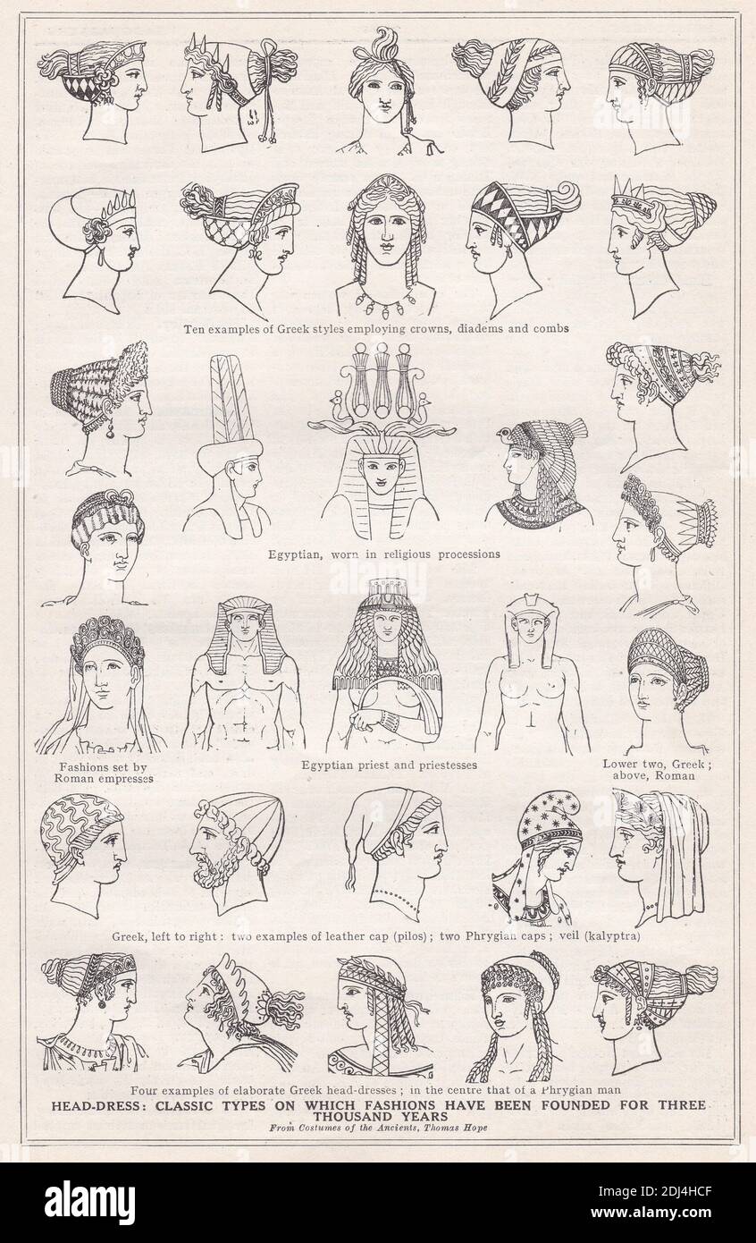 Vintage Illustrationen von Head-Dress: Klassische Typen, auf denen Mode seit dreitausend Jahren gegründet wurde. Stockfoto