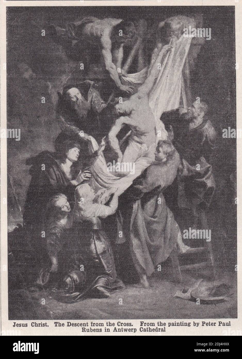 Jesus Christus: Der Abstieg vom Kreuz - aus dem Gemälde von Peter Paul Rubens. Stockfoto