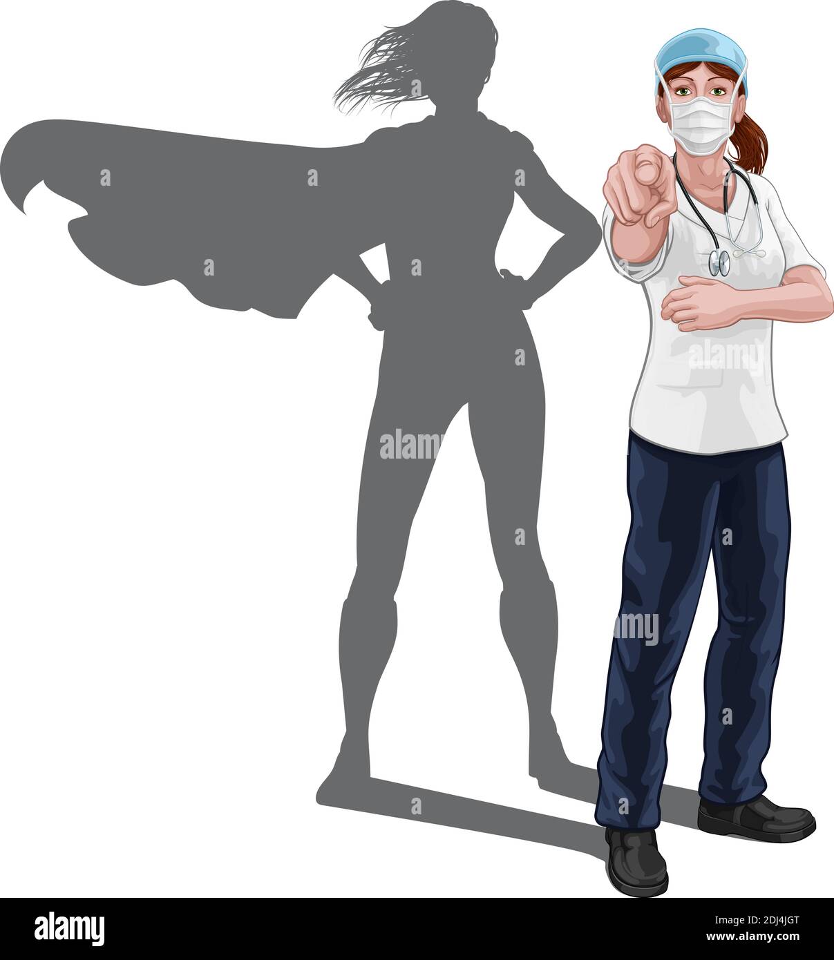 Krankenschwester Doktor Frau Super Held Schatten Zeigen Stock Vektor