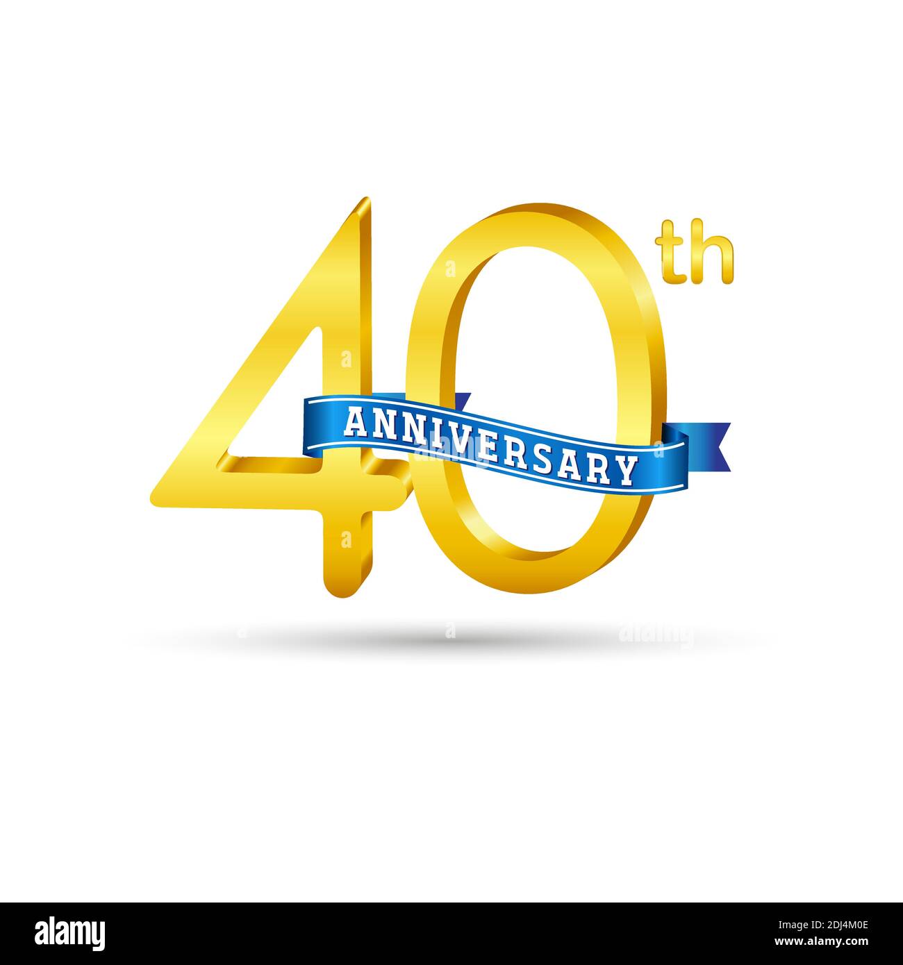 40. Goldenes Anniversary Logo mit blauem Band isoliert auf weißem Hintergrund. 3D-Gold-Anniversary-Logo Stock Vektor
