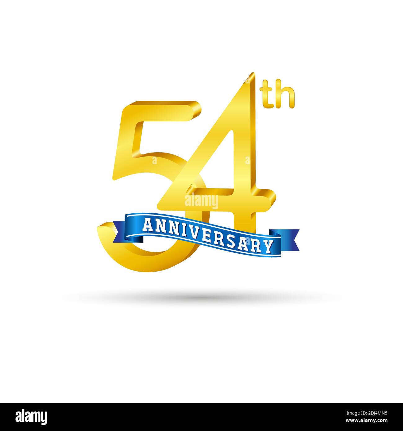 54. Goldenes Anniversary Logo mit blauem Band isoliert auf weißem Hintergrund. 3D-Gold-Anniversary-Logo Stock Vektor