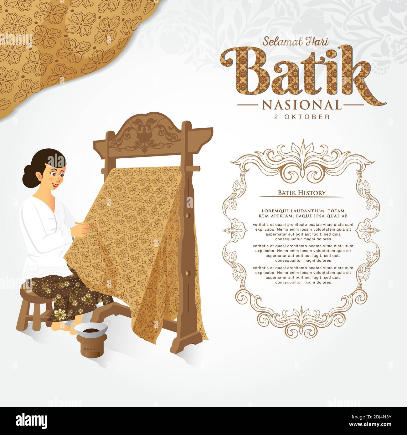 Indonesian Holiday Batik Day Illustration.Übersetzung: 02. Oktober, Happy National Batik Day. Geeignet für Grußkarten, Poster und Banner Stock Vektor