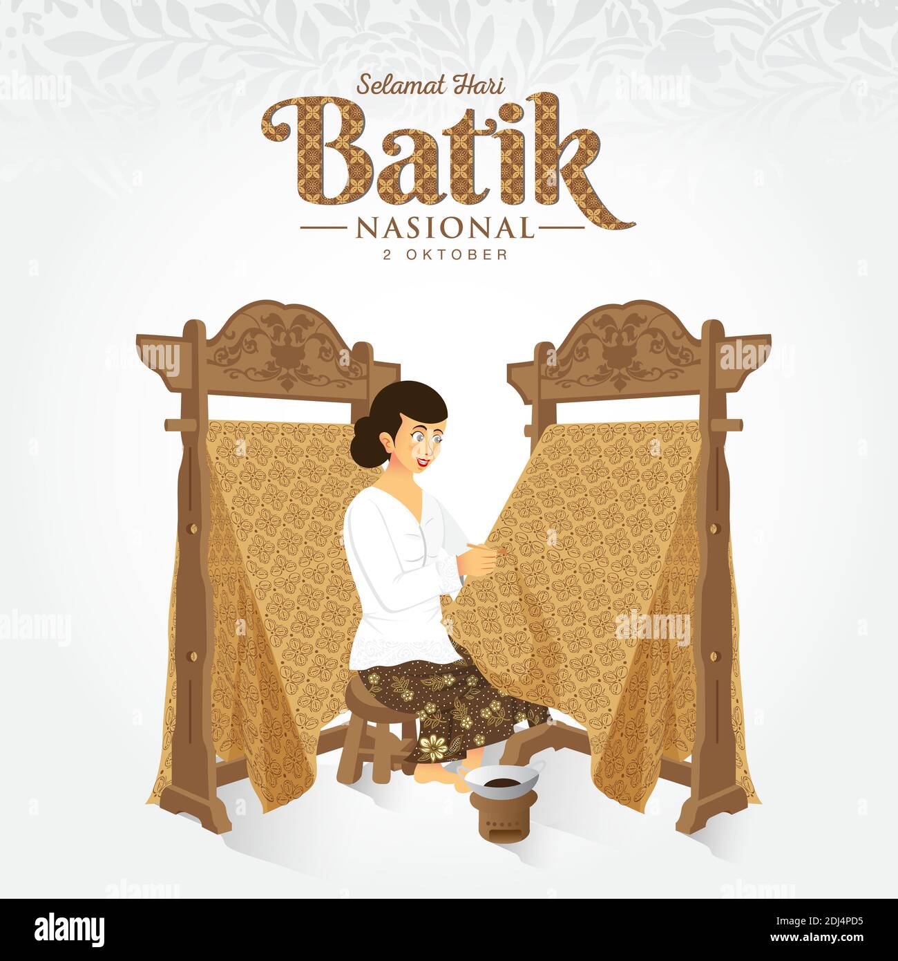 Indonesian Holiday Batik Day Illustration.Übersetzung: 02. Oktober, Happy National Batik Day. Geeignet für Grußkarten, Poster und Banner Stock Vektor