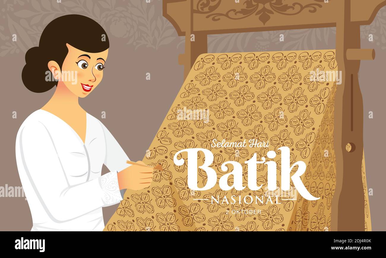 Indonesian Holiday Batik Day Illustration.Übersetzung: 02. Oktober, Happy National Batik Day. Geeignet für Grußkarten, Poster und Banner Stock Vektor