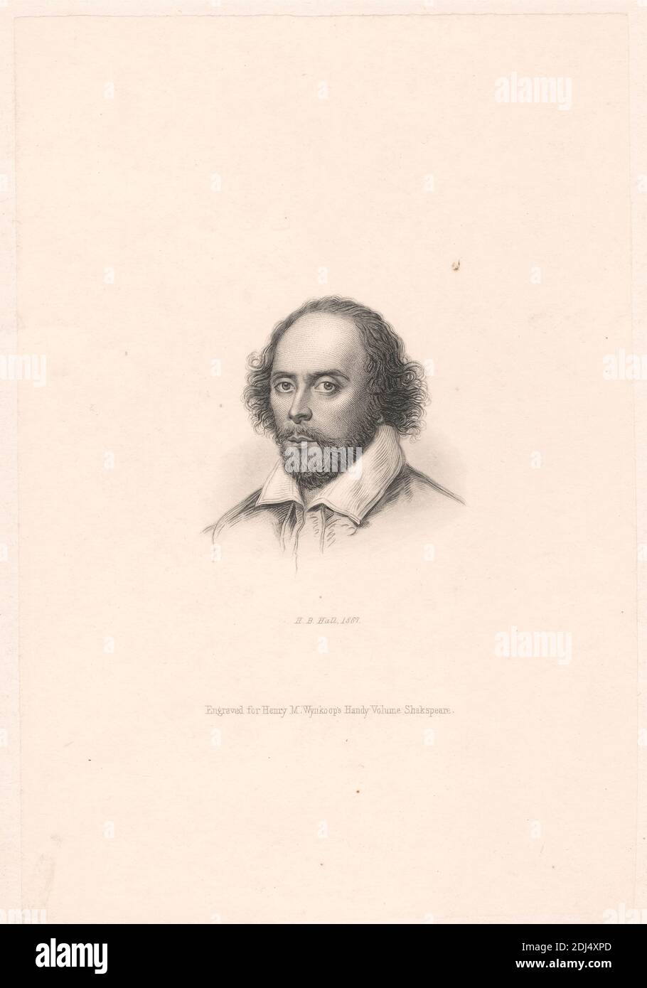 Ohne Titel: Portrait of William Shakespeare, Henry Bryan Hall, 1808–1884, American, 1867, Strichgravur auf auf der Karte aufgelegtem Wove-Papier, Blatt: 6 x 4 1/8 Zoll (15.2 x 10,5 cm Stockfoto