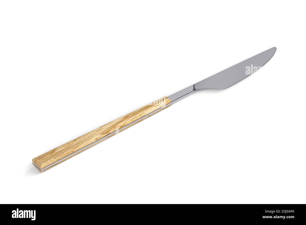 Edelstahlmesser mit Holzgriff isoliert auf weißem Hintergrund - 3D-Rendering Stockfoto