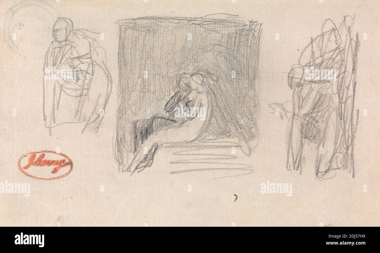 Daphnis und Chloe, George Romney, 1734–1802, britisch, undatiert, Graphit auf Medium, leicht strukturiert, cremefarbenes Papier, Blatt: 4 3/8 x 7 3/8 Zoll (11.1 x 18.7 cm), literarisches Thema, Porträt Stockfoto