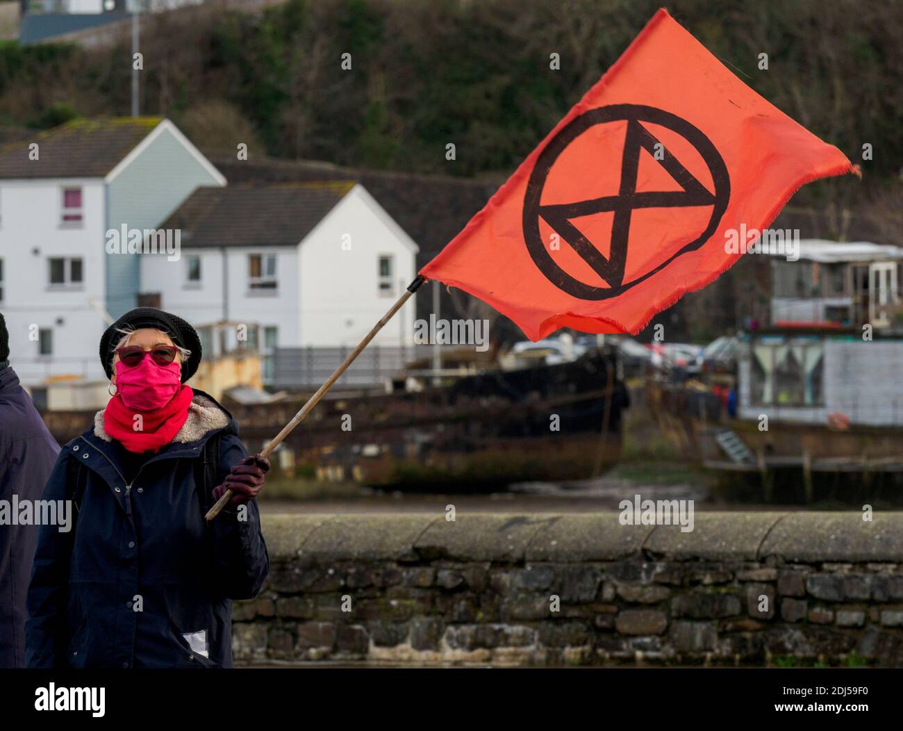 North Devon Extinction Rebellion Protester, Bideford, Devon, 12/12/2020 Stockfoto