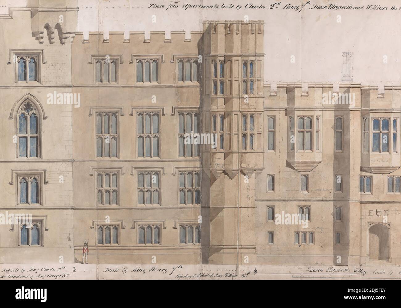 Windsor Castle, Berkshire: Upper ward, Studio of Sir Jeffry Wyatville, 1766–1840, britisch, undatiert, Aquarell mit Stift und schwarzer Tinte und Graphit auf mäßig dickem, leicht strukturiertem, cremefarbenem Papier mit drei Falzmarken und Flieger, Blatt: 20 × 28 1/4 Zoll (50.8 × 71.8 cm) und Blatt: 13 1/2 × 8 1/2 Zoll (34.3 × 21.6 cm), architektonisches Motiv Stockfoto