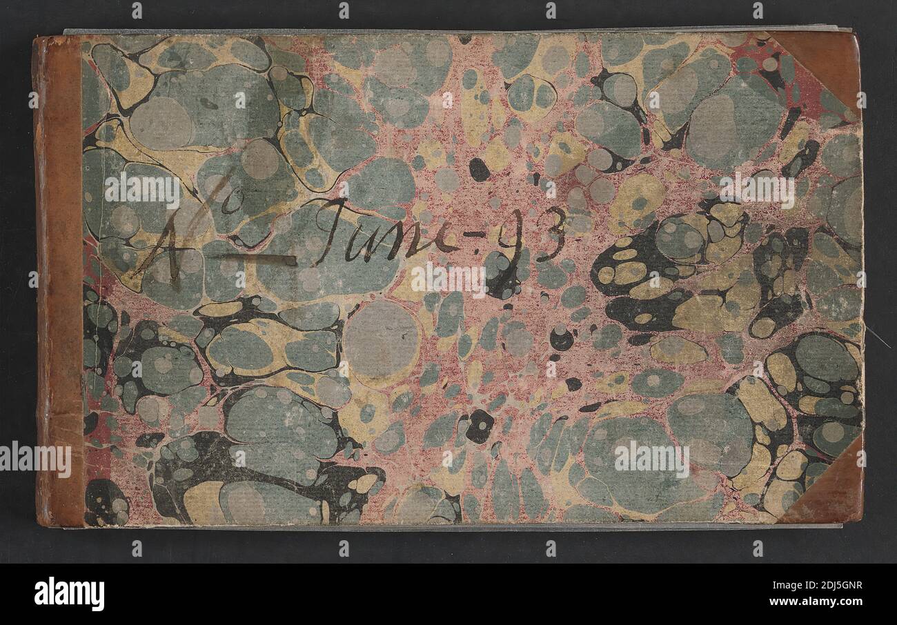 Paradise Lost Sketchbook, George Romney, 1734–1802, Großbritannien, ca. 1793, Graphite, Blatt: 5 1/2 x 9 1/4 Zoll (14 x 23.5 cm), literarisches Thema, Paradise Lost (erschienen 1667) von John Milton, Skizzenbuch Stockfoto