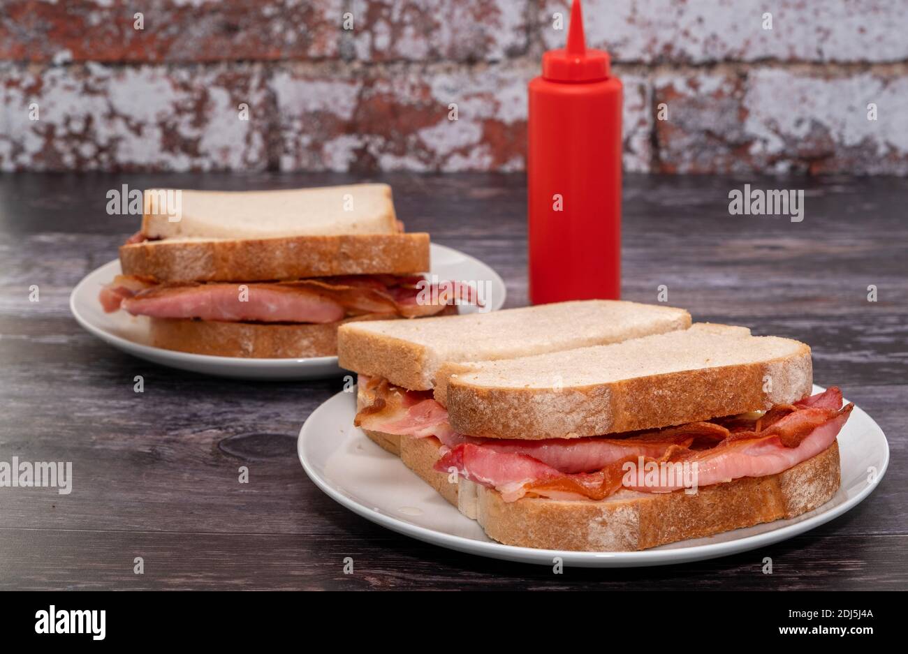 Bacon Sandwiches mit Ketchup Stockfoto