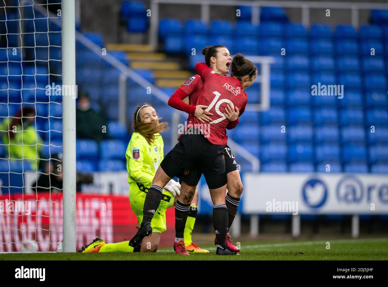 Reading, Großbritannien. Dezember 2020. Hayley Ladd von man Utd Women feiert ihr Siegtreffer beim FAWSL-Spiel zwischen Reading Women und Manchester United Women am 13. Dezember 2020 im Madejski Stadium, Reading, England. Foto von Andy Rowland. Kredit: Prime Media Images/Alamy Live Nachrichten Stockfoto