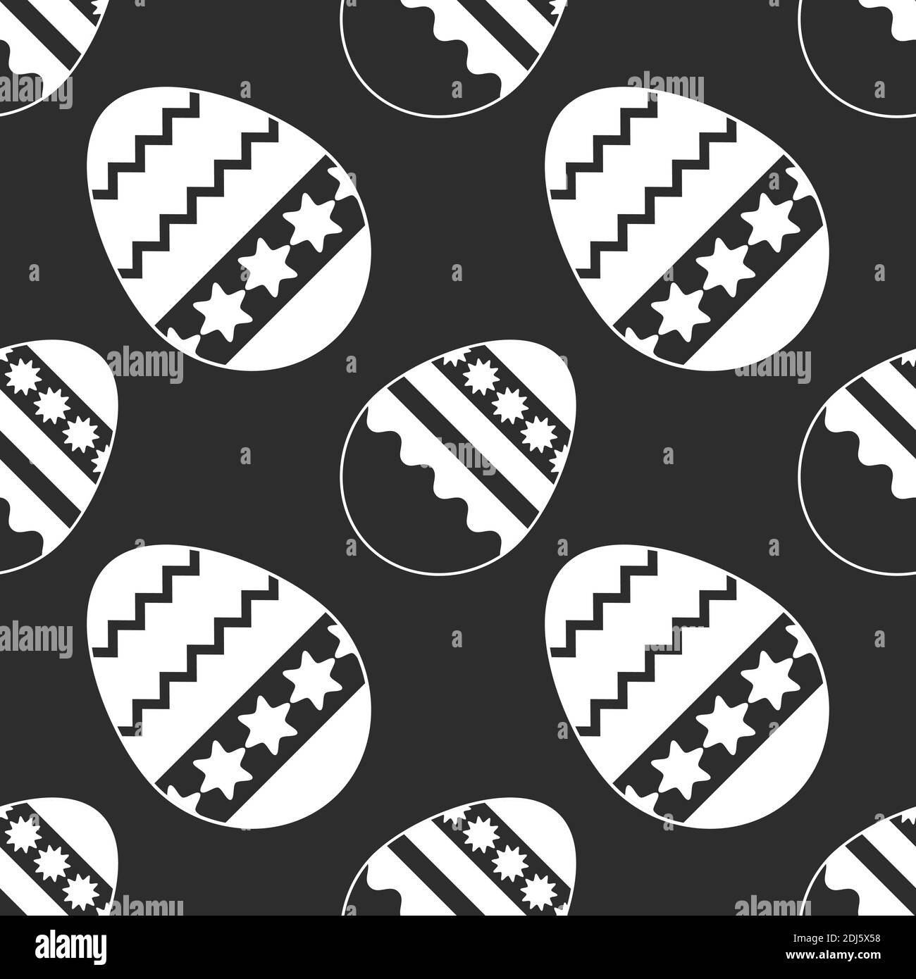 Schwarz-Weiß Nahtloses Muster von Ostereiern auf weißem Hintergrund. Einfache flache Vektordarstellung. Für die Gestaltung von Papiertapete, Stoff, wra Stock Vektor