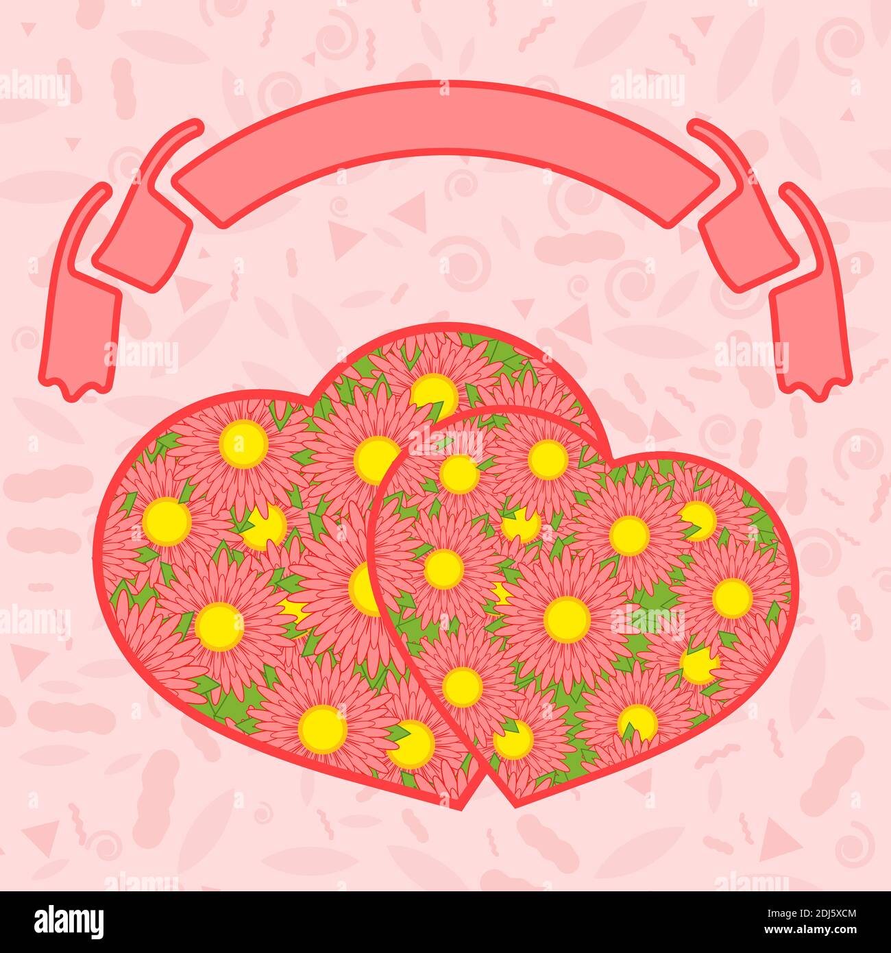 Zwei rosa isolierte Silhouetten von niedlichen Herzen auf einem rosa Hintergrund. Romantisches Bannerband oben. Einfache flache Vektordarstellung. Entwurf für St. Vale Stock Vektor