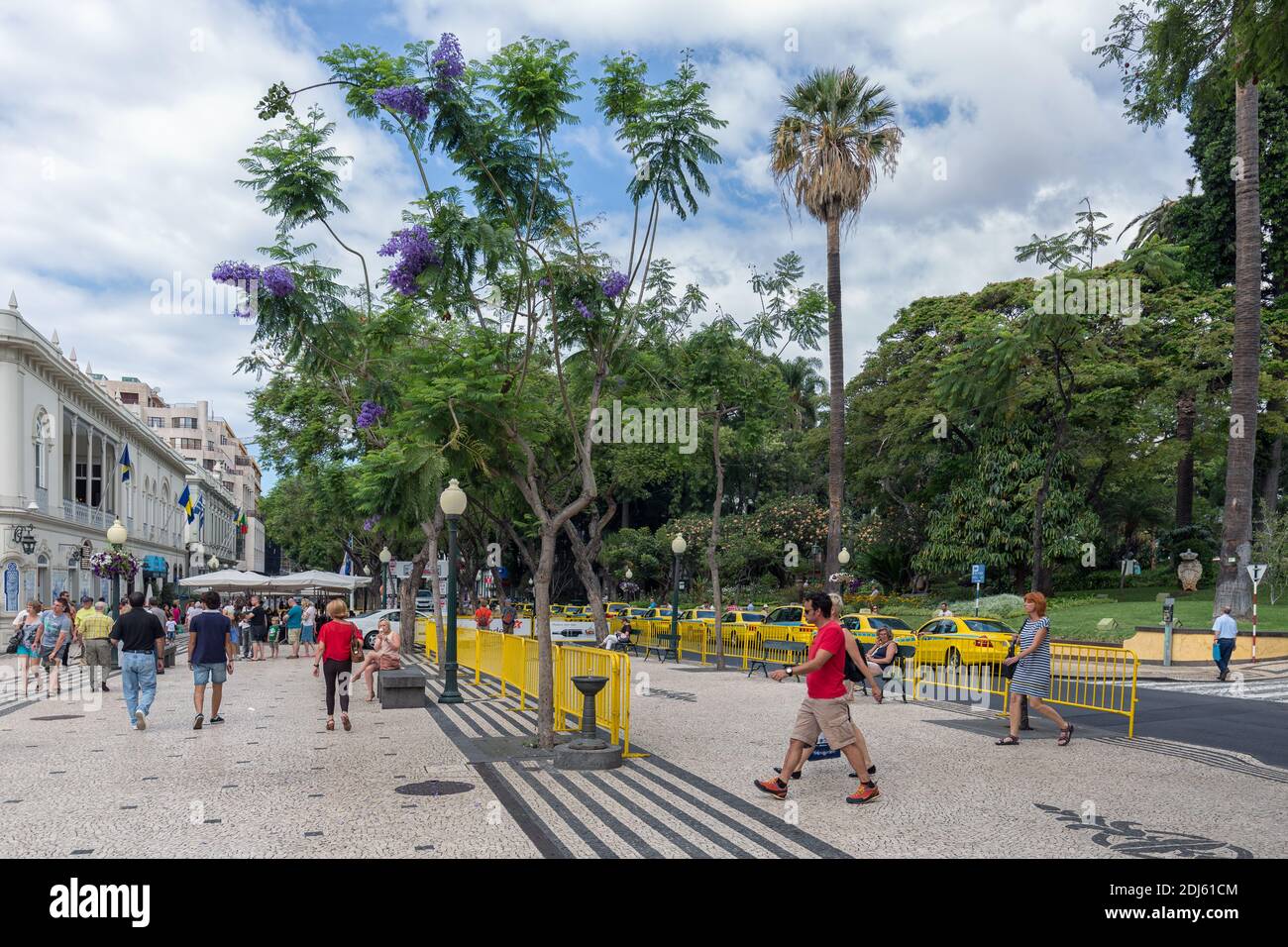 Fußgängerzone in der Nähe des Parks in der Innenstadt von Funchal auf der Insel Madeira, Portugal Stockfoto