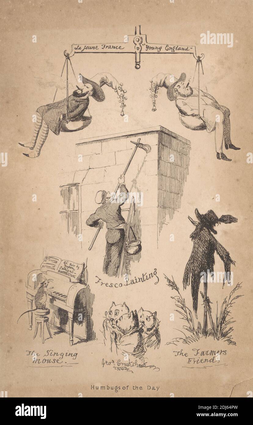 Humbugs of the Day, Print made by George Cruikshank, 1792–1878, British, 1843, Radierung auf mittelschwerem, leicht strukturiertem, cremefarbenen Wove-Papier Stockfoto Humbugs of the Day, Print made by George Cruikshank, 1792–1878, British, 1843, Radierung auf mittelschwerem, leicht strukturiertem, cremefarbenen Wove-Papier Stockfoto