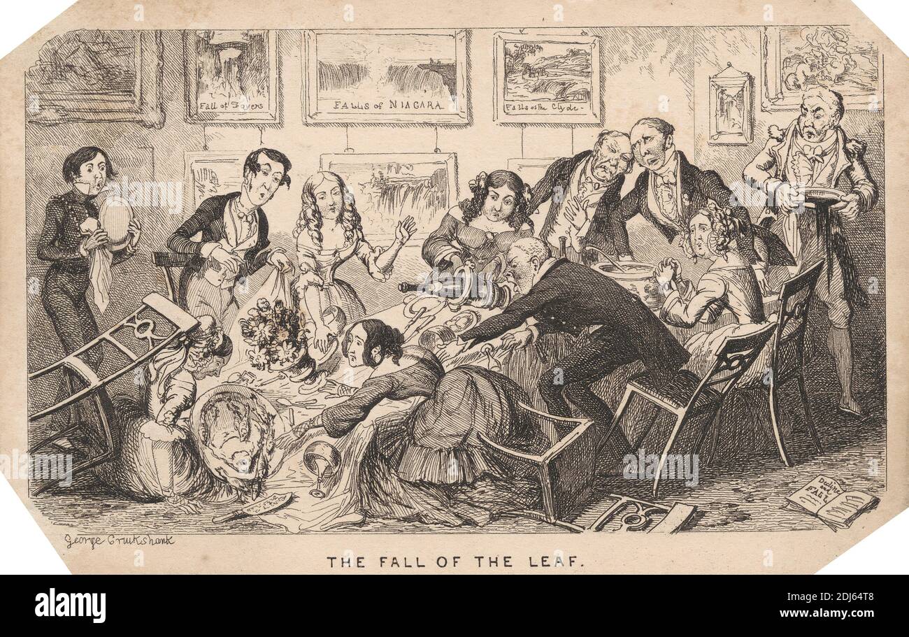 The Fall of the Leaf, Print made by George Cruikshank, 1792–1878, britisch, undatiert, Radierung auf mittelschwerem, leicht strukturiertem, cremefarbenen Wove-Papier Stockfoto The Fall of the Leaf, Print made by George Cruikshank, 1792–1878, britisch, undatiert, Radierung auf mittelschwerem, leicht strukturiertem, cremefarbenen Wove-Papier Stockfoto