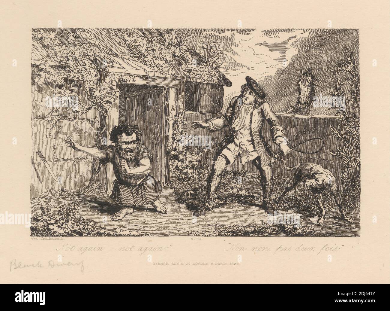 Not Again-Not Again, gedruckt von George Cruikshank, 1792–1878, British, 1836, Radierung auf mittelschwerem, leicht strukturiertem, cremefarbenen Wove-Papier Stockfoto