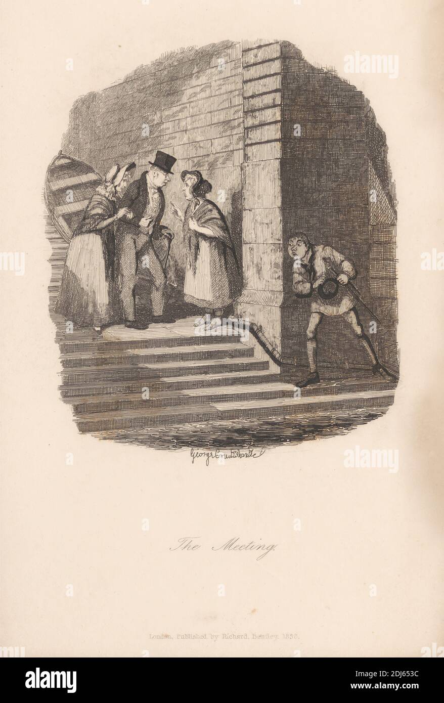 The Meeting, Druck gemacht von George Cruikshank, 1792–1878, British, 1838, Radierung auf mittelschwerem, leicht strukturiertem, cremefarbenen Wove-Papier Stockfoto