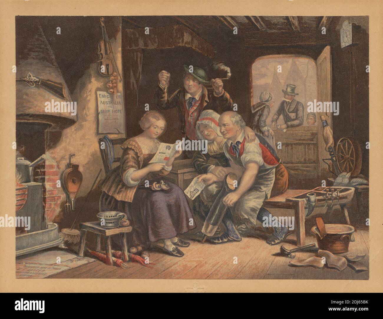 News from Australia, Print Made by George Baxter, 1804–1867, British, Published by George Baxter, 1804–1867, British, 1854, Baxter Druck auf mittelschwerem, leicht strukturiertem, cremefarbenem Wove-Papier Stockfoto