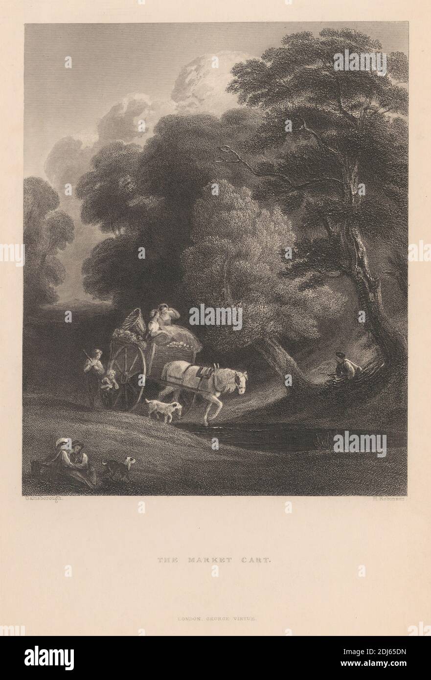 The Market Cart, after Thomas Gainsborough RA, 1727–1788, British, Published by George Virtue, ca. 1820–1908, Großbritannien, ca. 1875, Strichgravur auf mittelschwerem, leicht strukturiertem, cremefarbenem Papier Stockfoto