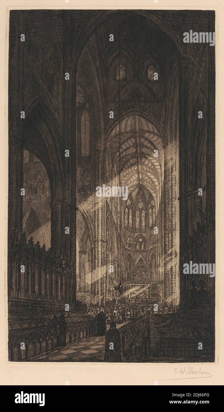Westminster Abbey, Druck von Charles William Sherborn, 1831–1912, British, 1877, Radierung auf mittelschwerem, leicht strukturiertem, cremefarbenen Wove-Papier Stockfoto