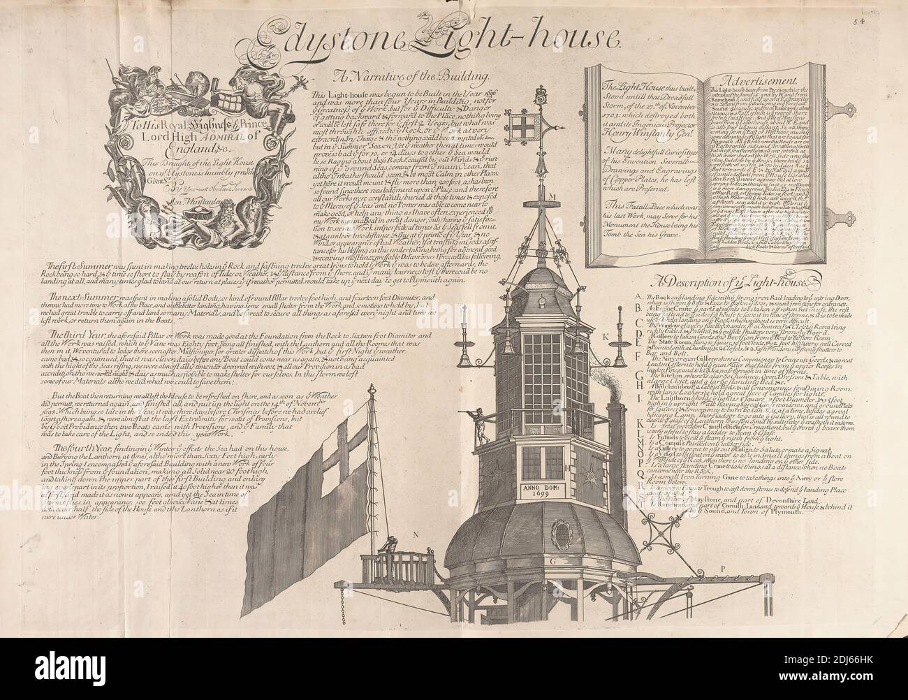 edystone lighthouse, druck von henry winstanley, 1644–1703