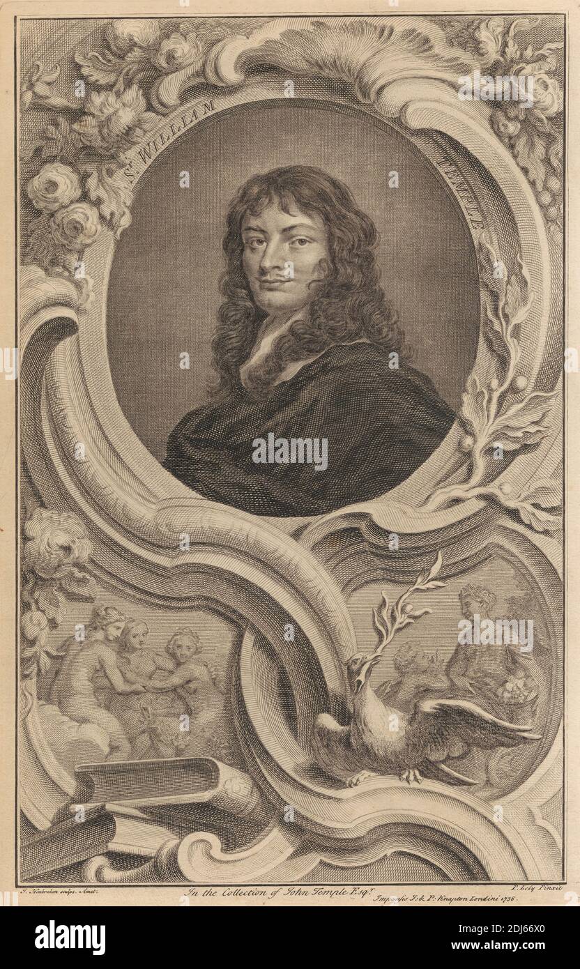 Sir William Temple, First Baronet, Druck von Jacobus Houbraken, 1698–1780, niederländisch, nach Sir Peter Lely, 1618–1680, niederländisch, in England tätig (ab 1643), 1738, Strichgravur auf mäßig dickem, leicht strukturiertem, cremefarbenen Papier Stockfoto