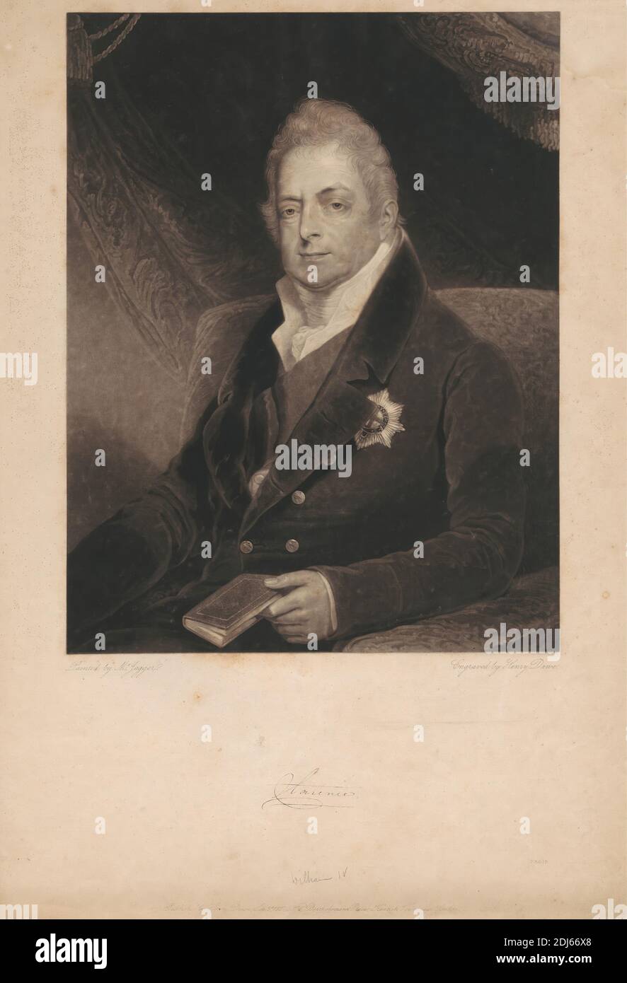 Duke of Clarence, Druck von Henry Dawe, 1790–1848, British, 1827, Mezzotint auf mittelschwerem, leicht strukturiertem, cremefarbenen Papier Stockfoto Duke of Clarence, Druck von Henry Dawe, 1790–1848, British, 1827, Mezzotint auf mittelschwerem, leicht strukturiertem, cremefarbenen Papier Stockfoto