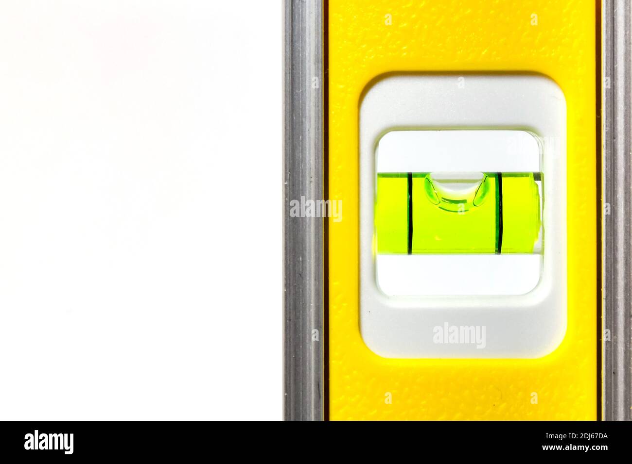 Nahaufnahme der Blase auf einer Wasserwaage. Keine Personen. Speicherplatz kopieren. Stockfoto