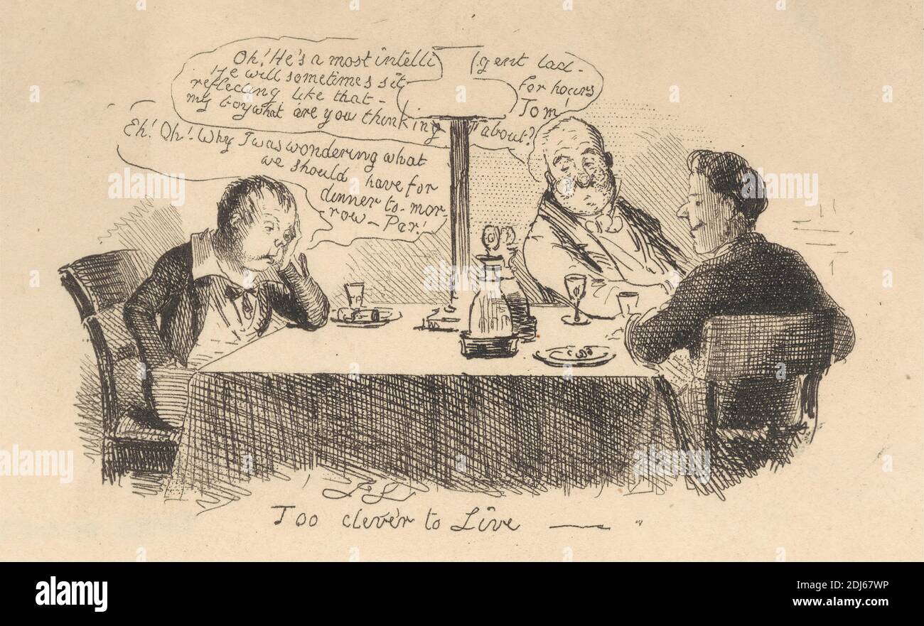 Too Clever to Live, Druck von John Leech, 1817–1864, britisch, undatiert, Radierung auf mittlerem, leicht strukturiertem, cremefarbenem Papier Stockfoto Too Clever to Live, Druck von John Leech, 1817–1864, britisch, undatiert, Radierung auf mittlerem, leicht strukturiertem, cremefarbenem Papier Stockfoto