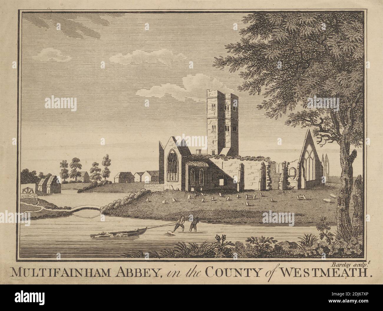 Multifainham Abbey, in the County of Westmeath, Published by Alexander Hogg, Active 1778–1824, British, 1786, Radierung und Liniengravur auf mittelschwerem, leicht strukturiertem, cremefarbenen Papier Stockfoto
