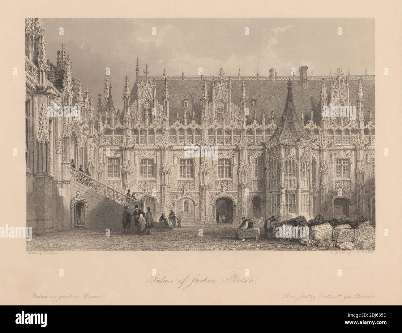 Palace of Justice, Rouen, nach Thomas Allom, 1804–1872, British, 1840, Strichgravur auf mittelschwerem, leicht strukturiertem, cremefarbenen Wove-Papier Stockfoto