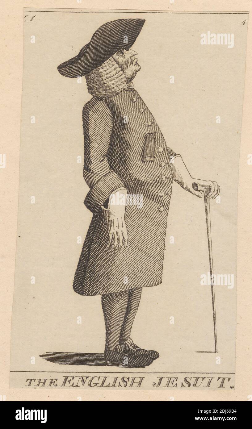 Der englische Jesuit, Druck von Matthew Darly, aktiv 1754–1778, 1771, Radierung auf Medium, leicht strukturiert, cremefarbenes Papier Stockfoto Der englische Jesuit, Druck von Matthew Darly, aktiv 1754–1778, 1771, Radierung auf Medium, leicht strukturiert, cremefarbenes Papier Stockfoto