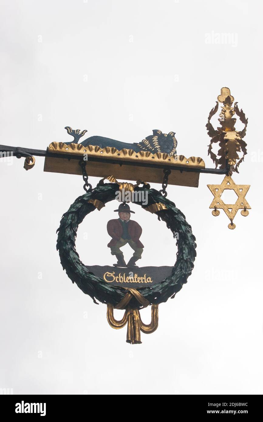 Wirtshausschild der Schlenkerla in Bamberg, Deutschland Stockfoto